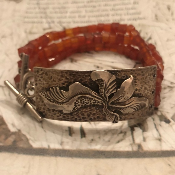 Rare Silpada Triple Strand Carnelian Sterling Silver Toggle Clasp Bracelet N0880 - Picture 9 of 16